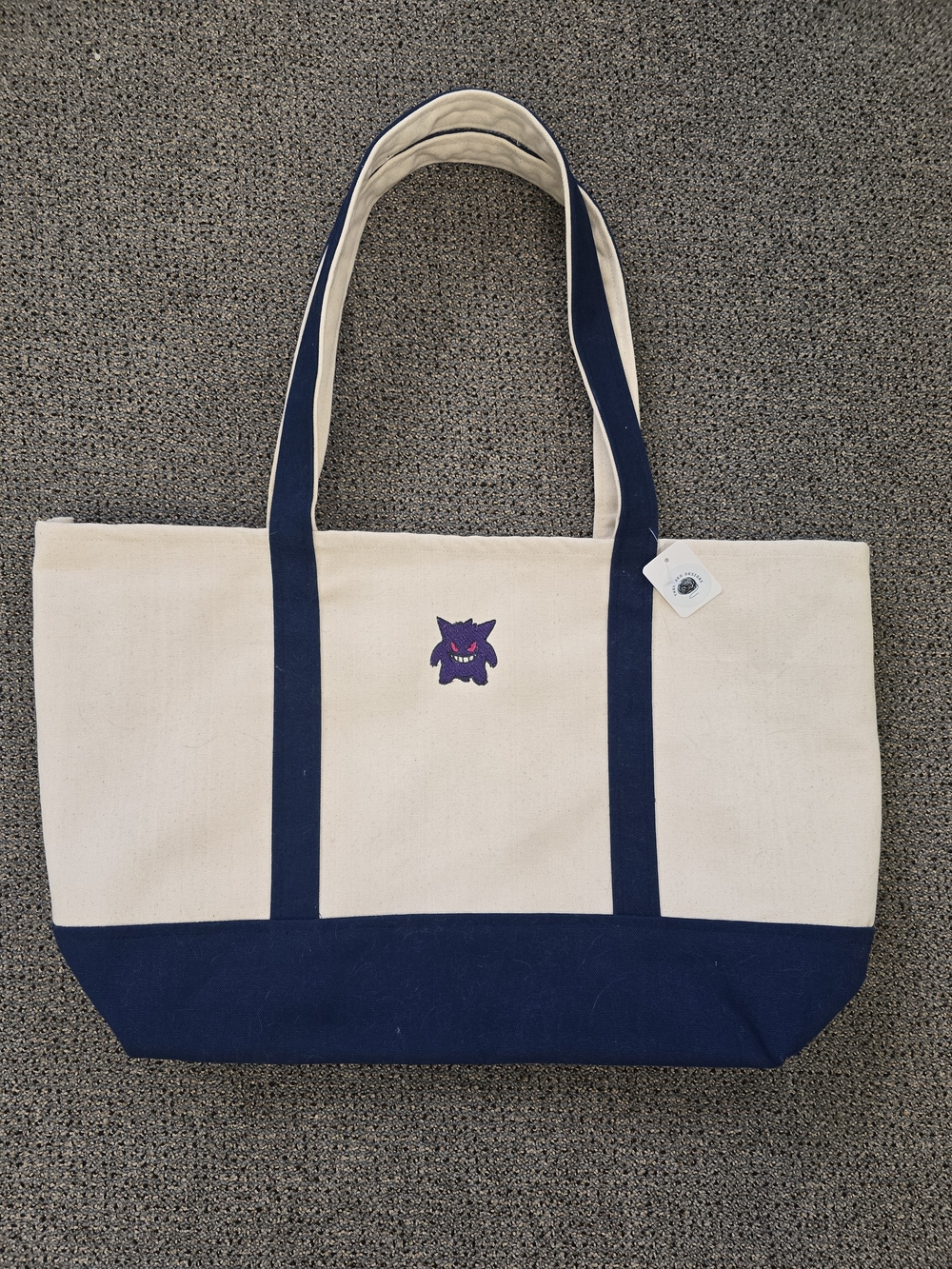 Canvas Tote Bag with Navy Accents and Gengar Patch